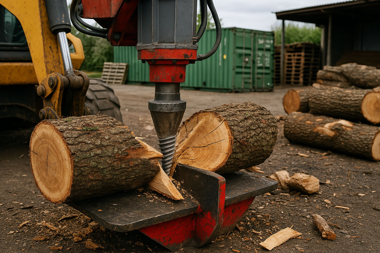 Bohrspalter beim Spalten eines Baumstamms – effiziente Holzspaltung mit moderner Technik von Ostermaier.